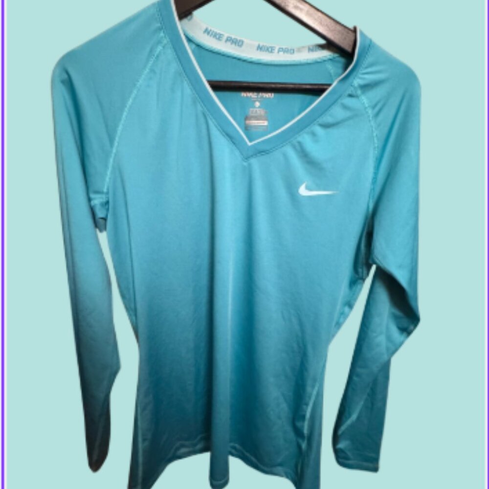 Nike Pro Dri-Fit Long Sleeve Top Size L Blue Fitted Athletic